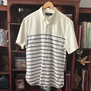 Men's Striped Shirt - White and Blue Ralph Lauren Xl